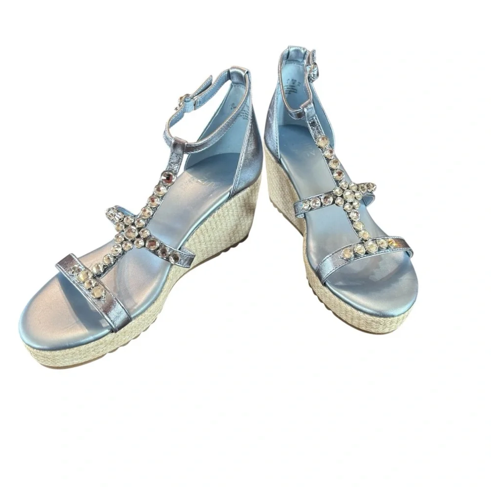 Naturalizer Serena Light Blue Metallic Espadrille Wedge Sandals Rhinestone NEW 9 - Picture 5 of 10